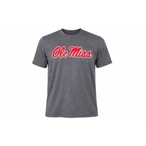 Colosseum Mens Ole Miss Rebels T-Shirt Charcoal Gray Heather Script Logo Small